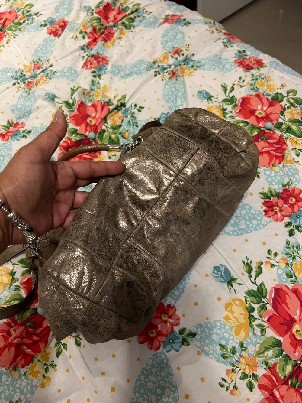 Michael Kors Metallic Taupe Leather Hobo Bag